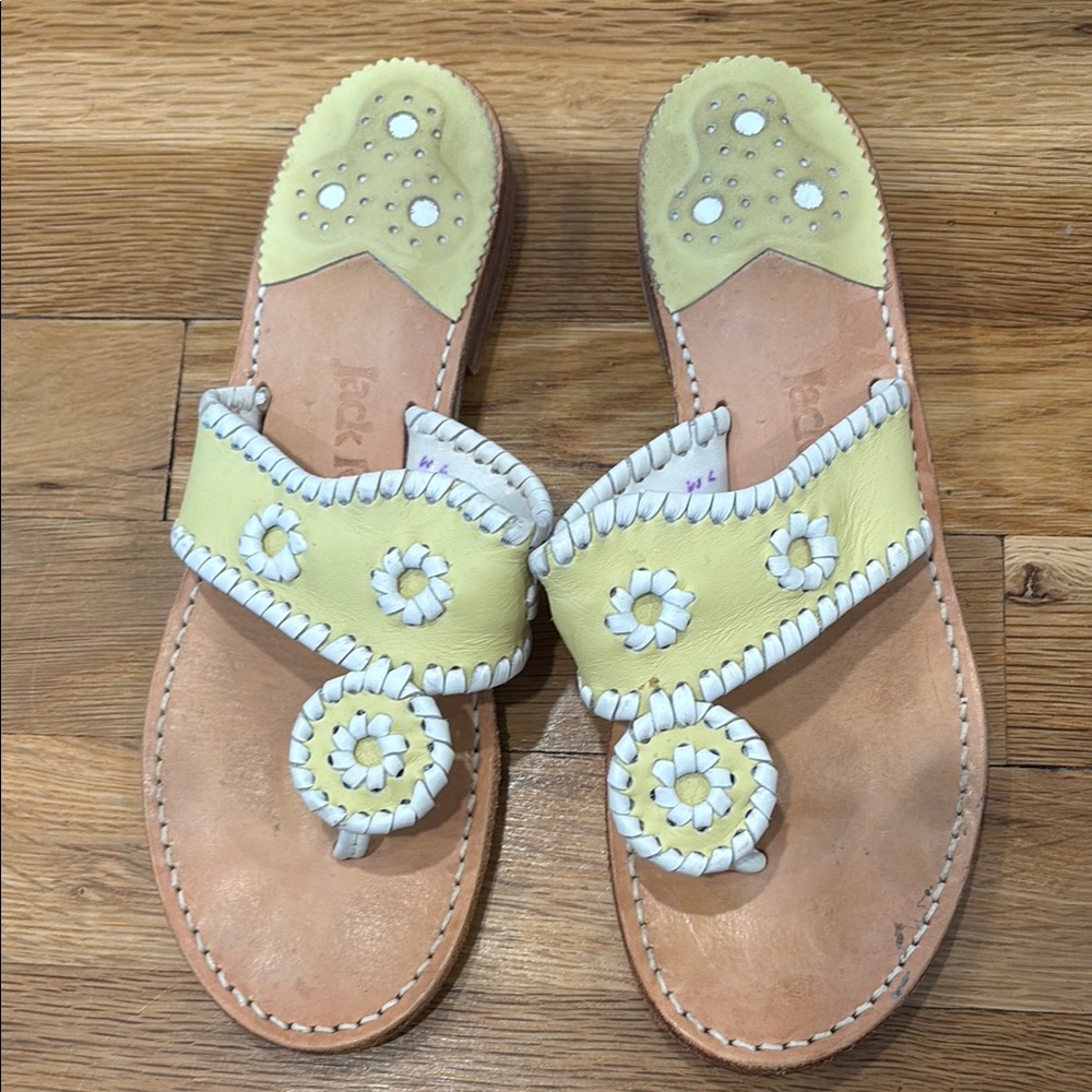 Jack Rogers Yellow and White Sandals with Whipstitch Design